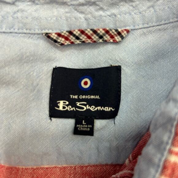 Ben Sherman Pink Striped Casual Button-Down Shirt Linen Blend Size Large - Picture 10 of 12